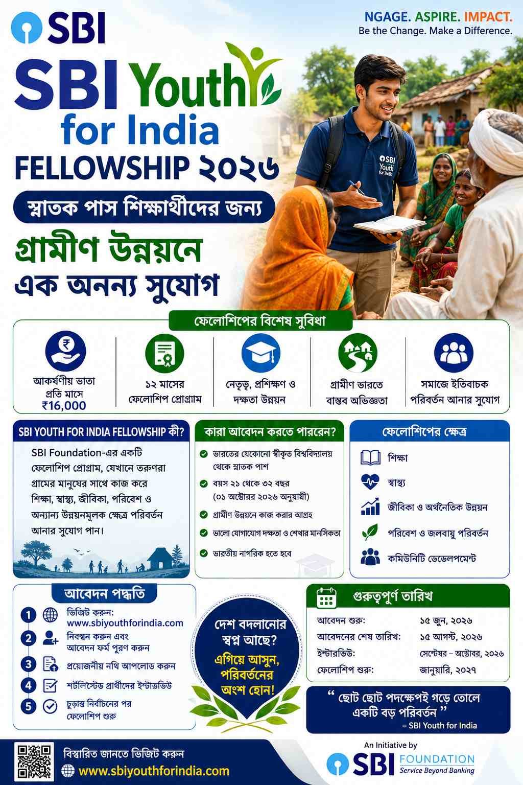SBI Youth for India Fellowship 2026: স্নাতক পাস শিক্ষার্থীরা এই প্রোগ্রামে পাবে ১৬ হাজার টাকা স্কলারশিপ