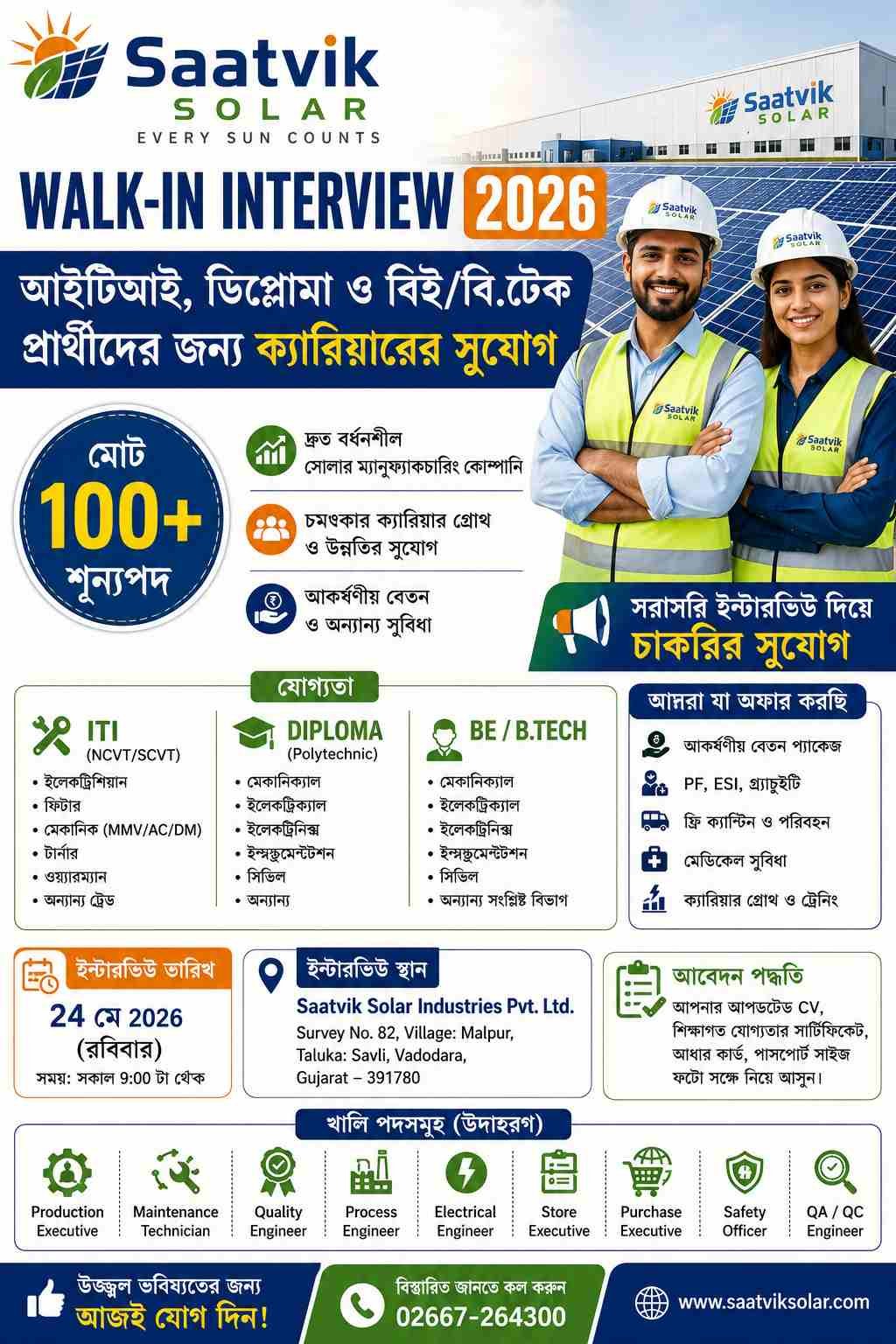 Saatvik Solar Walk-in Interview 2026