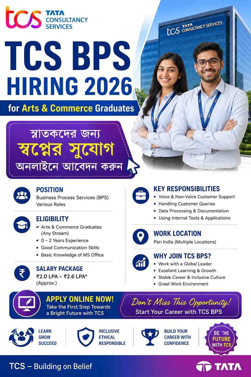 TCS BPS Hiring 2026: For Arts & Commerce Graduate Students